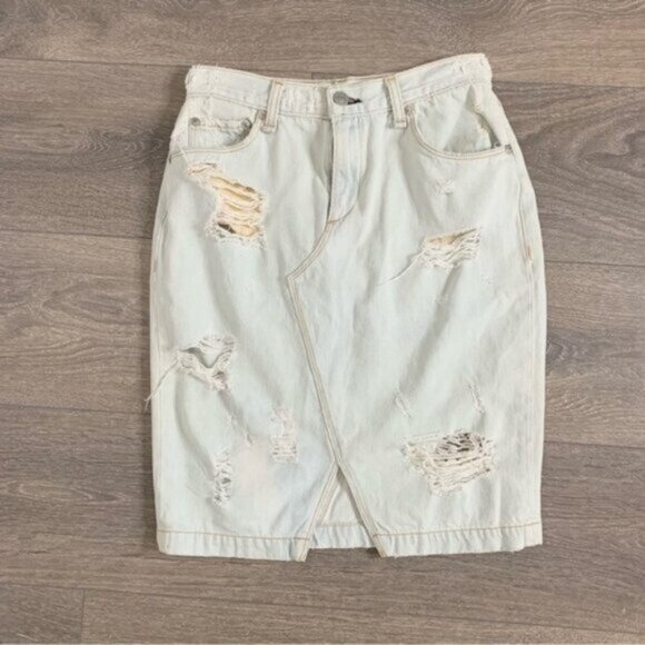 Rag & Bone Denim Jean Mini Skirt Light Wash Distressed High Rise - Picture 4 of 11